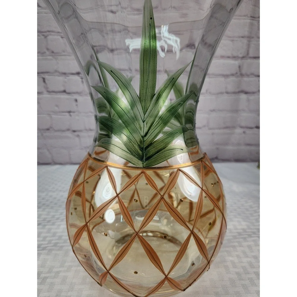 Vintage Large Romanian Handcrafted Hand Painted Crystal Pineapple Vase Decor 12